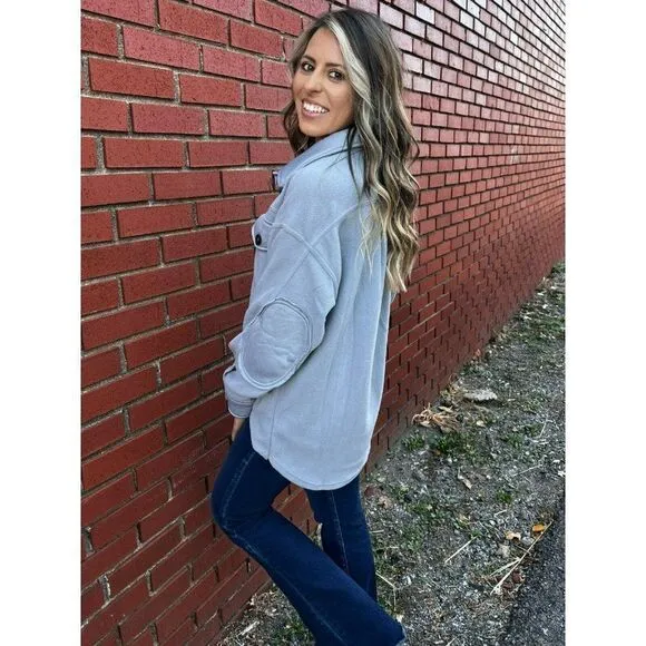 Zenana All About the Fleece Button-Down Shacket in Light Grey S-L QJ-4003D4