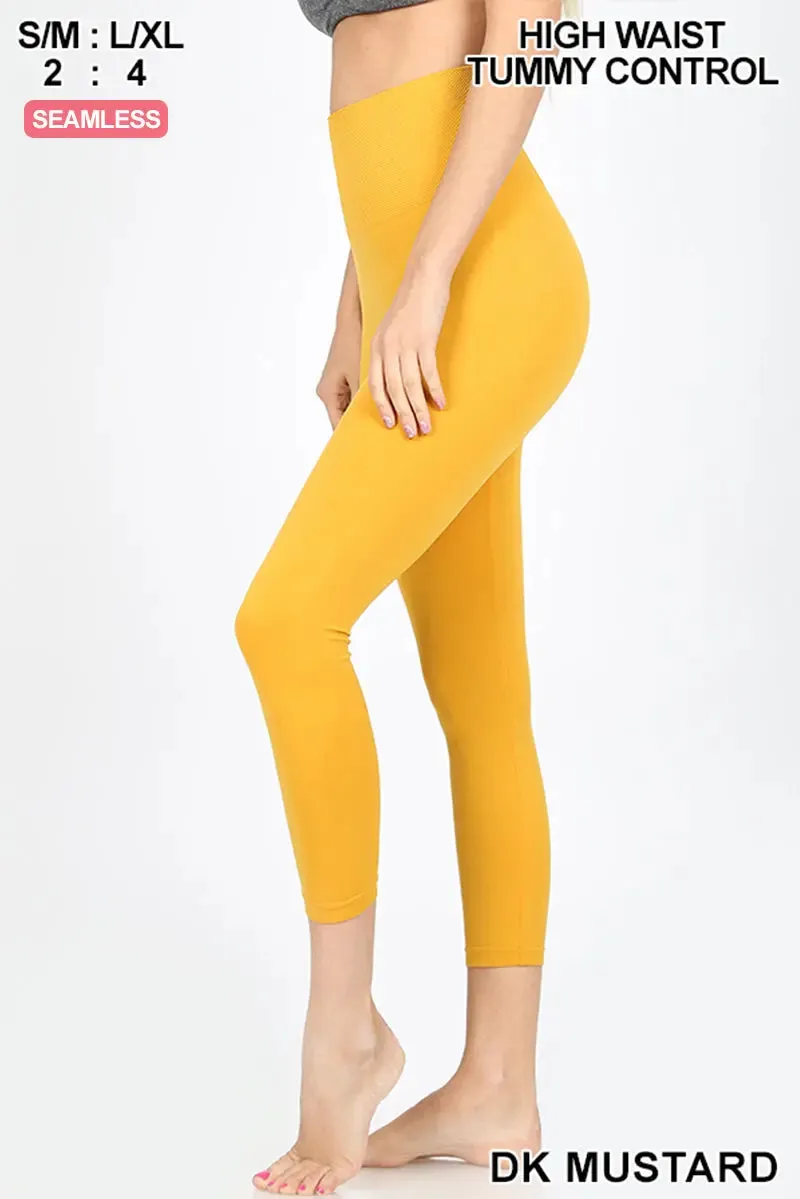 Zenana HIGH Waist Tummy Control Crop Leggings 1-6 Seamless Capri Yoga Active Pants NP-5657AB