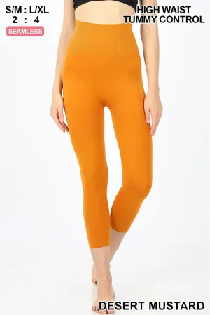Zenana HIGH Waist Tummy Control Crop Leggings 1-6 Seamless Capri Yoga Active Pants NP-5657AB