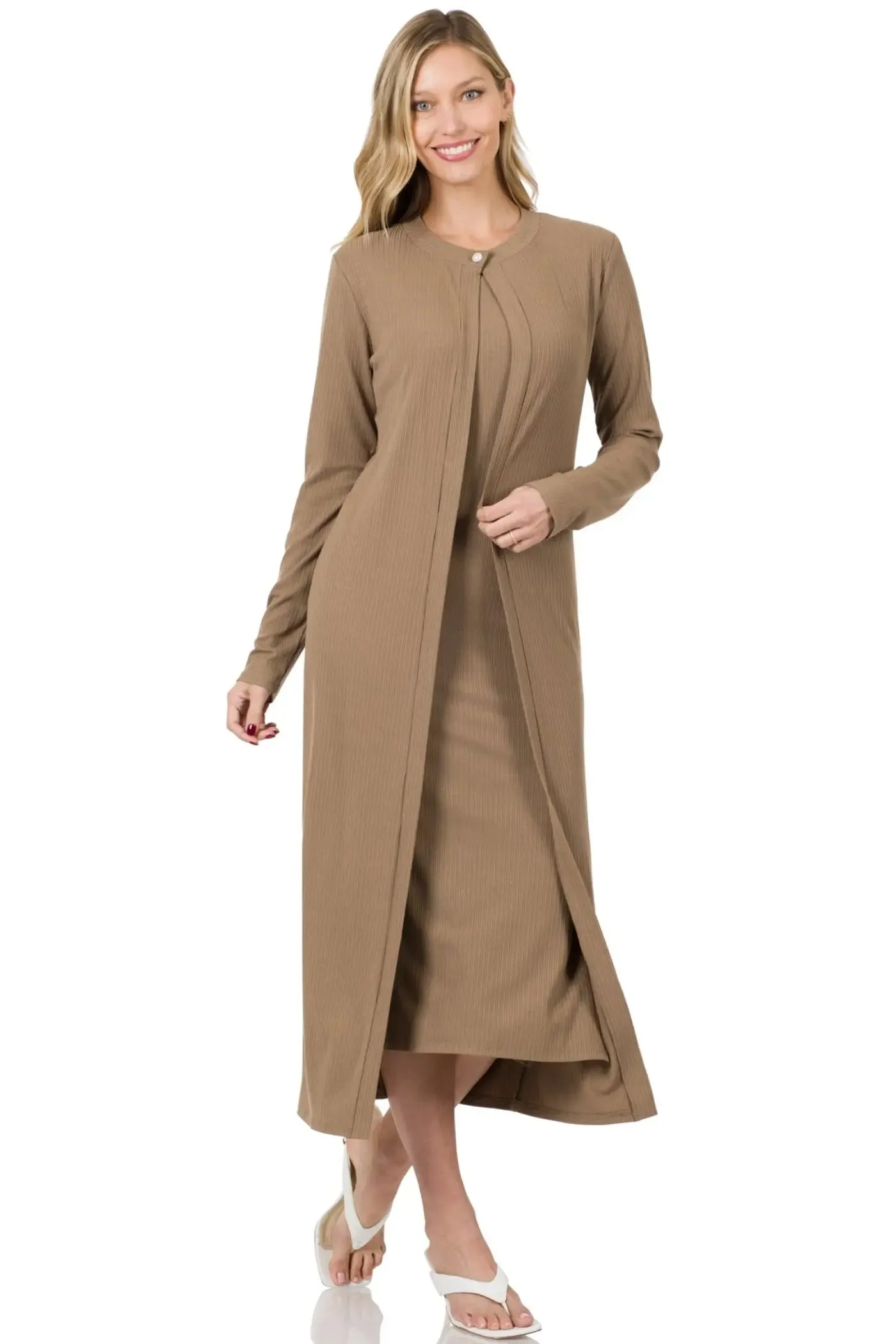 Zenana RIBBED MIDI DRESS & CARDIGAN 2PCS SET RCRS-8070