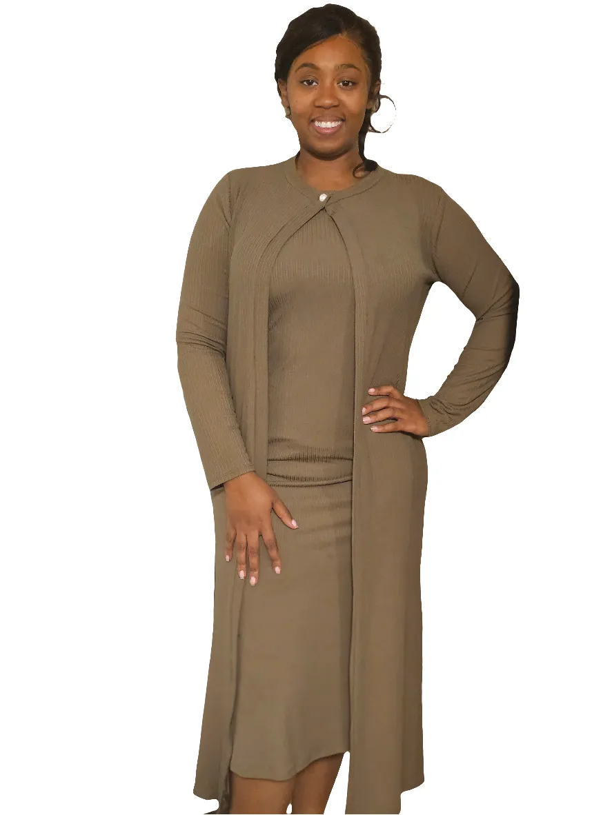 Zenana RIBBED MIDI DRESS & CARDIGAN 2PCS SET RCRS-8070
