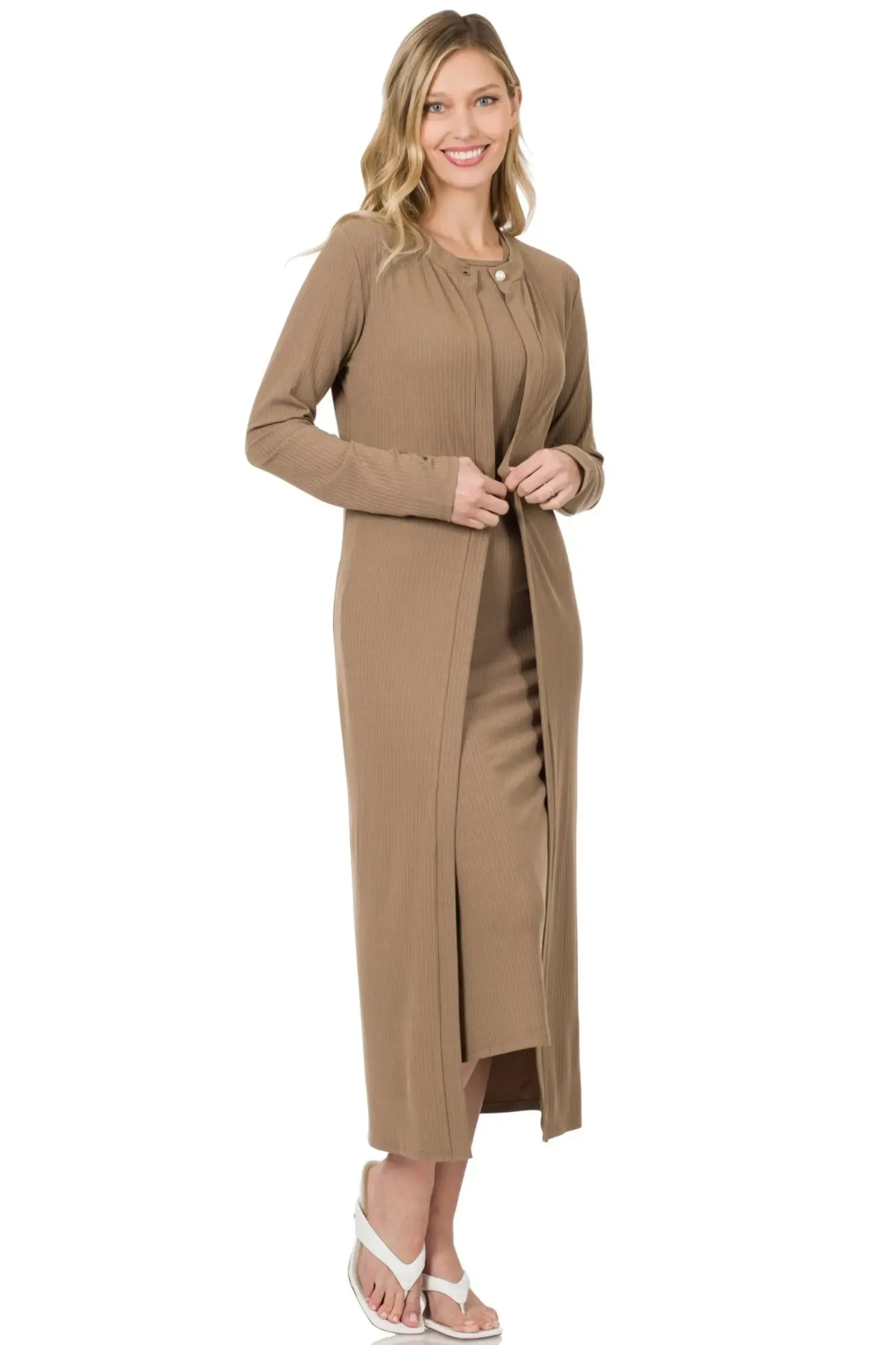 Zenana RIBBED MIDI DRESS & CARDIGAN 2PCS SET RCRS-8070