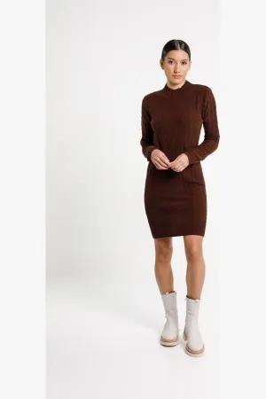 ZIGZAG TURTLE NECK DRESS - CHOCOLATE