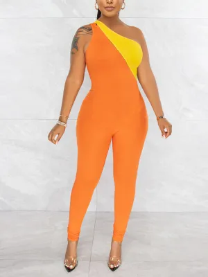 Zipper Patchwork Bodycon Ribbed Jumpsuit